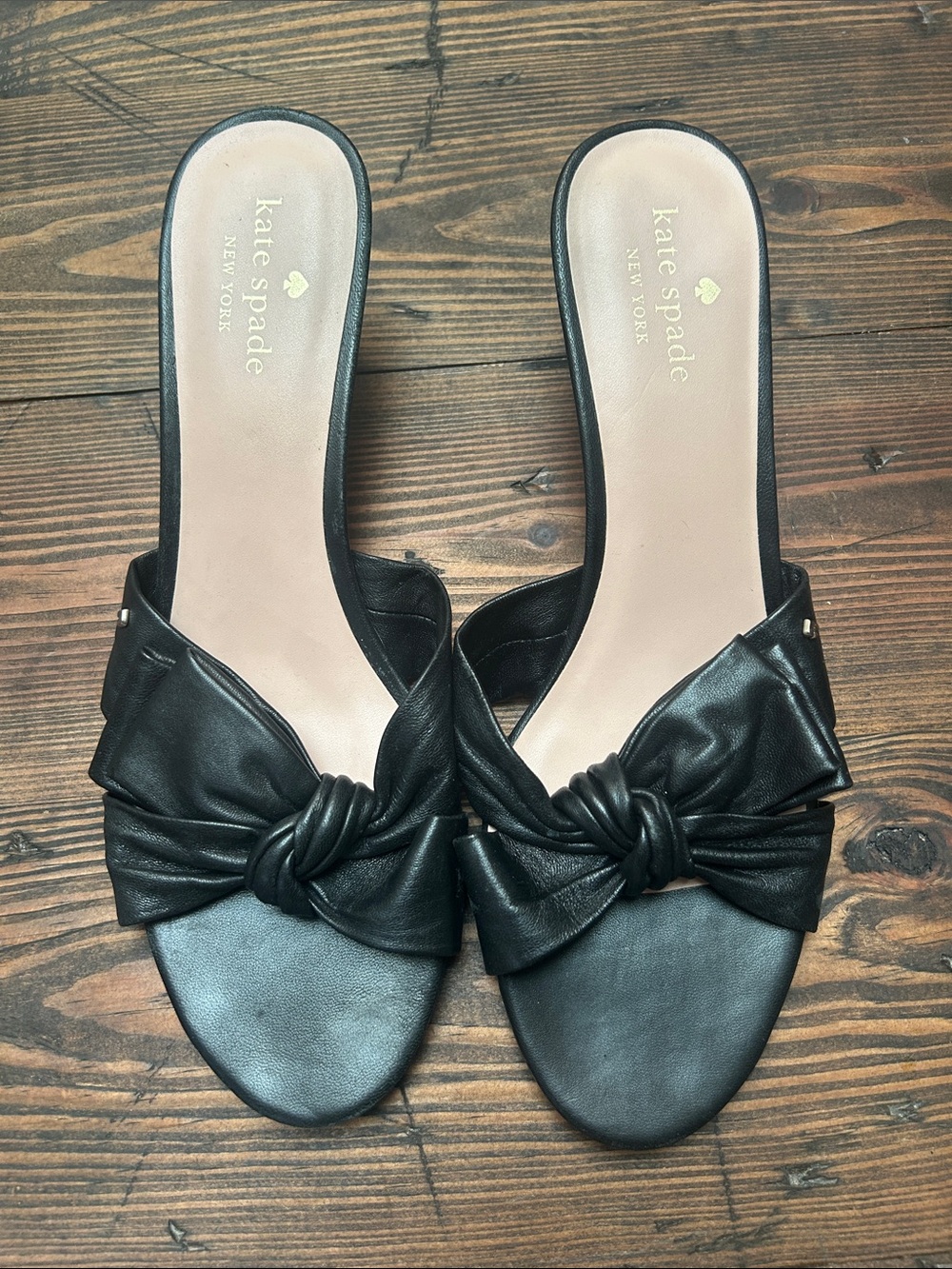 kate spade Black Leather Knot Slide kitten heel size 10.5